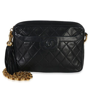 Chanel Vintage Black Quilted Lambskin Small Tassel Camera Bag